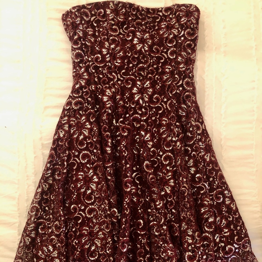 Bloomingdales Strapless Lace Party Dress silver